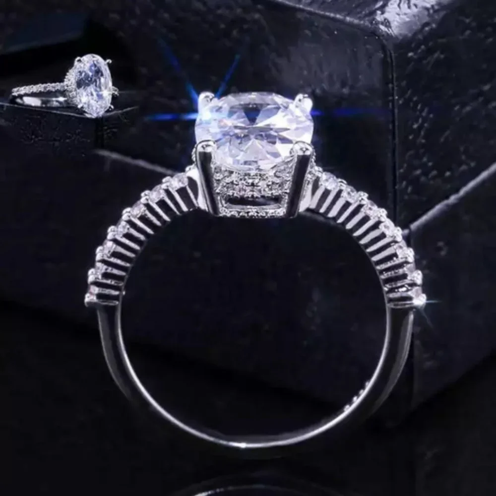 NEW 2CT Oval Cut Solitaire Diamond 925 Silver Ring - Picture 4 of 9